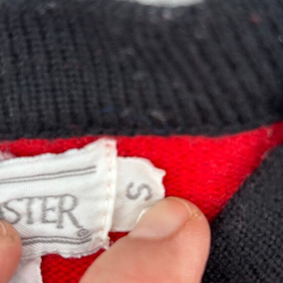 Doncaster Red Black & Gold Wool Blend Cardigan Small Plaid Accents Gold Buttons - Picture 6 of 12